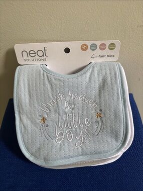 Neat Solutions Light Blue Embroidered Baby Bibs (4 Pack)